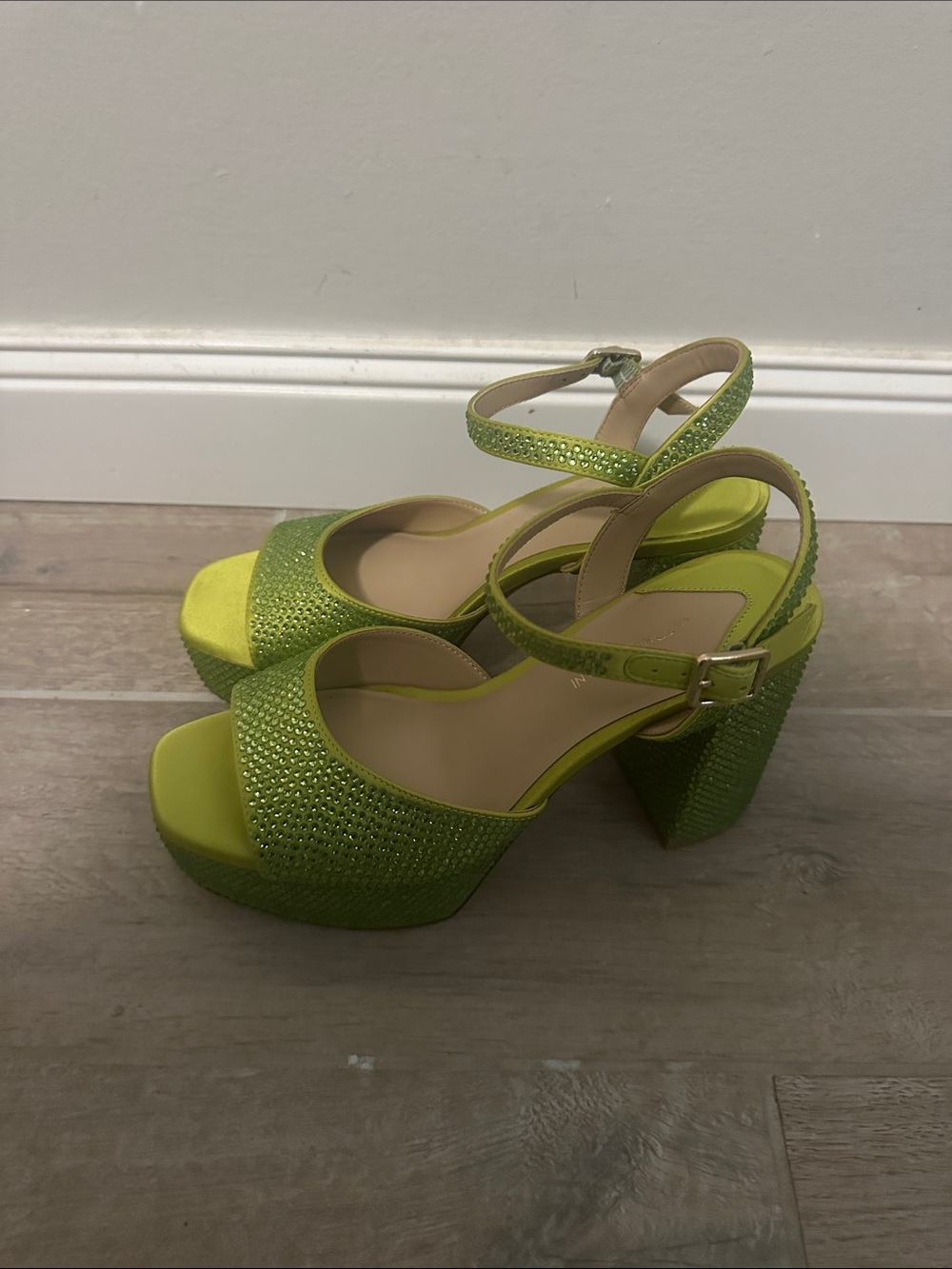 ANTONIO MELANI Neon Lime Rhinestone Platform Sandals